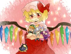 Rule 34 | 6+girls, :d, ascot, bad id, bad pixiv id, blonde hair, bow, bowtie, braid, character doll, comic, doll, falling, female focus, flandre scarlet, hair bow, hammer (sunset beach), hat, holding, hong meiling, izayoi sakuya, kirisame marisa, light purple hair, multiple girls, open mouth, patchouli knowledge, purple hair, red eyes, red hair, remilia scarlet, short hair, side ponytail, silent comic, silver hair, smile, solo, star (symbol), touhou, twin braids, twintails, wings, witch, witch hat