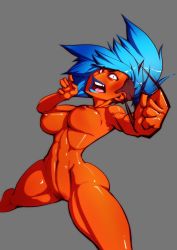 Rule 34 | abs, alien, angry, blue hair, breasts, colored skin, fighting stance, no nose, pussy, red skin, sven (svenners), undercut