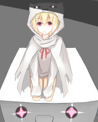 Rule 34 | 1girl, blonde hair, ghast, minecraft, no pants, personification, purple eyes, red ribbon, ribbon, ryotaruu, solo, sweater, tagme