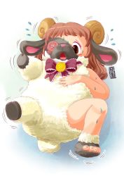 Rule 34 | 1girl, animal ears, animalization, bow, edmol, hooves, horns, long hair, sheep, sheep horns, simple background, solo, sweat, tagme, transformation, white background