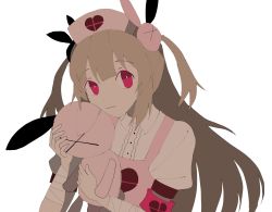 Rule 34 | 1girl, :3, absurdres, apron, armband, artist request, bad id, bad twitter id, bandaged arm, bandages, collared shirt, hair ornament, hat, heart, highres, holding, holding toy, light brown hair, long hair, looking at viewer, natori sana, nurse cap, pink apron, pink hat, puffy short sleeves, puffy sleeves, rabbit hair ornament, red eyes, sana channel, shirt, short sleeves, solo, toy, two side up, virtual youtuber, white background