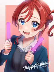 Rule 34 | 1girl, absurdres, artist request, female focus, glowstick, highres, holding, holding glowstick, love live!, love live! superstar!!, pink background, red hair, short hair, yoneme mei