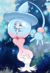 Rule 34 | abstract background, blue background, blue hair, creatures (company), game freak, gen 8 pokemon, hat, hatterene, highres, kosaburou, long hair, multicolored hair, nintendo, no humans, one eye closed, pink hair, pokemon, smile, tentacles, two-tone hair, witch hat