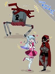 Rule 34 | &gt; &lt;, 2girls, bandaged arm, bandaged leg, bandages, black pants, blue hair, cape, censored (project moon), dress, e.g.o (project moon), gloves, heart, hood, hood up, hooded cape, little red riding hooded mercenary, lobotomy corporation, long hair, multiple girls, open mouth, pants, pink dress, project moon, queen of hatred, red cape, schadenfreude (project moon), smile, thighhighs, two side up, very long hair, wakame 031412, white gloves, white thighhighs