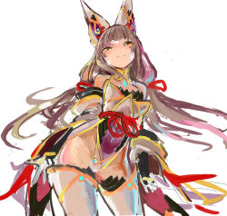 Rule 34 | 1girl, animal ears, blunt bangs, breasts, cat ears, chest jewel, cleavage, detached sleeves, facial mark, highleg, highleg leotard, leotard, long hair, low twintails, nia (blade) (xenoblade), nia (xenoblade), silver hair, small breasts, solo, thighhighs, tim (a9243190a), twintails, very long hair, xenoblade chronicles (series), xenoblade chronicles 2, yellow eyes