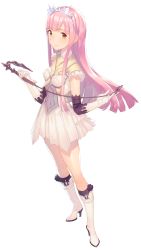 Rule 34 | 1girl, bad id, bad pixiv id, blush, boots, breasts, fate/grand order, fate (series), full body, gloves, high heel boots, high heels, highres, kanjy00u, knee boots, long hair, looking at viewer, medb (fate), pink hair, simple background, small breasts, smile, solo, weapon, whip, white background, white footwear, white gloves
