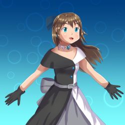 Rule 34 | 1girl, aqua eyes, artist name, artist request, back bow, bare shoulders, belt, black dress, black gloves, black skirt, blue background, blue eyes, blush, bow, bow hairband, breasts, brooch, brown hair, buttons, choker, collarbone, diamond (gemstone), dress, drop earrings, earrings, evening gown, female focus, floating hair, gloves, grey belt, grey bow, grey skirt, hair between eyes, hair bow, hairband, half updo, high ponytail, jewelry, lace, lace gloves, long hair, looking at viewer, love live!, love live! nijigasaki high school idol club, love live! school idol festival, miniskirt, multicolored clothes, multicolored dress, off-shoulder dress, off shoulder, osaka shizuku, outstretched arms, parted lips, plaid, plaid dress, plaid skirt, pleated, pleated dress, pleated skirt, ponytail, skirt, sleeveless, sleeveless dress, small breasts, smile, solitude rain (love live!), solo, two-tone dress, wavy hair, white bow, white choker, white dress, white skirt