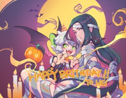 Rule 34 | 2boys, animal ears, bandages, bat wings, black hair, blue eyes, candle, cat boy, cat ears, cat tail, fire, green eyes, happy birthday, hat, jack-o&#039;-lantern, long hair, luo xiaohei, luo xiaohei (human), luo xiaohei zhanji, multiple boys, mummy costume, suncle, tail, vampire costume, very long hair, wings, wuxian (the legend of luoxiaohei)
