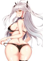Rule 34 | 1girl, arlonn, ass, azur lane, bare arms, bare shoulders, bikini, blush, breasts, butt crack, come hither, curvy, from behind, highres, hip focus, huge ass, large breasts, long hair, looking at viewer, looking back, multicolored hair, naughty face, prinz eugen (azur lane), red hair, shiny skin, sideboob, silver hair, smile, solo, swimsuit, thick thighs, thighs, two side up, very long hair, wide hips, yellow eyes