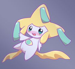 Rule 34 | 1girl, arms up, blue background, blue eyes, blush, creatures (company), female focus, floating, full body, game freak, gen 3 pokemon, highres, jirachi, legendary pokemon, legs apart, looking up, mythical pokemon, negoya, nintendo, no humans, open mouth, outstretched arms, pokemon, pokemon (creature), pokemon rse, pussy, simple background, smile, solo, third eye, uncensored
