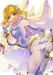 Rule 34 | 10s, 1girl, ahoge, ass, blonde hair, bodysuit, breasts, center opening, fate/extra, fate/extra ccc, fate (series), green eyes, large breasts, mugicha (zsh1), nero claudius (bride) (fate), nero claudius (fate), nero claudius (fate), solo, veil