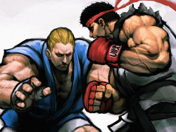 Rule 34 | 2boys, abel (street fighter), capcom, chyko7080, fight, france, french text, gloves, highres, male focus, multiple boys, ryu (street fighter), street fighter, street fighter iv (series)