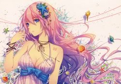 Rule 34 | 1girl, breasts, cleavage, highres, large breasts, long hair, megurine luka, pink hair, seashell, shell, solo, starfish, tattoo, tidsean, vocaloid
