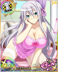 Rule 34 | 1girl, antenna hair, blue eyes, breasts, card (medium), character name, chess piece, cleavage, garter straps, high school dxd, high school dxd born, large breasts, long hair, rook (chess), rossweisse, solo, tagme, thighhighs, very long hair