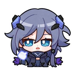 Rule 34 | 1girl, artist request, black coat, black hair, blue eyes, coat, fu hua, fu hua (shadow knight), gloves, hair between eyes, hair ornament, honkai (series), honkai impact 3rd, long hair, looking at object, official art, open mouth, purple gloves, short sleeves, solo, sparkle, transparent background