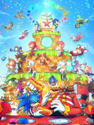 Rule 34 | 6+boys, 6+girls, amy rose, animal nose, anniversary, big the cat, blaze the cat, cake, chao (sonic), charmy bee, cheese (sonic), chili dog, chip (sonic), cream the rabbit, cubot, cupcake, dr. eggman, dual persona, e-102 gamma, e-123 omega, espio the chameleon, everyone, food, furry, furry female, furry male, green hill zone, highres, jet the hawk, knuckles the echidna, laughing, marine the raccoon, metal sonic, multiple boys, multiple girls, orbot, party, party popper, plate, poroi (poro586), princess elise the third, rouge the bat, shadow the hedgehog, shahra, silver the hedgehog, sonic (series), sonic adventure, sonic adventure 2, sonic and the black knight, sonic and the secret rings, sonic boom (series), sonic colors, sonic heroes, sonic riders, sonic rush adventure, sonic the hedgehog, sonic the hedgehog (2006), sonic the hedgehog (classic), sonic unleashed, sticks the badger, storm the albatross, table, tails (sonic), tikal the echidna, vector the crocodile, wave the swallow, wisp (sonic)