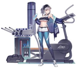 Rule 34 | 1girl, armpits, artist request, azur lane, bag, baseball cap, blue jacket, blue pantyhose, blunt bangs, body writing, bottle, breasts, cannon, character name, clothes writing, covered erect nipples, crop top, crop top overhang, duffel bag, earphones, exercise machine, expressions, full body, giulio cesare (azur lane), giulio cesare (fitness master) (azur lane), gradient legwear, grey hair, gujianshaonv, hat, highres, holding, holding bottle, jacket, large breasts, looking at viewer, multicolored clothes, multicolored legwear, navel, official alternate costume, official art, pantyhose, ponytail, red eyes, shoes, short shorts, shorts, sidelocks, sleeveless, sneakers, solo, stomach, toned, transparent background, turret, underboob, watermark, wavy hair, white shorts, wristband