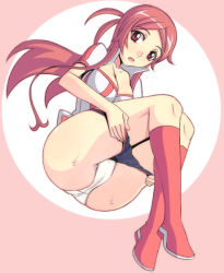 Rule 34 | 00s, 1girl, :o, ass, boots, breasts, caryo, cleavage, clothes pull, dragonaut, huge ass, pussy, large breasts, long hair, nanashino, panties, pink hair, skirt, skirt pull, solo, surprised, sweat, toa (dragonaut), underwear