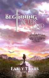 Rule 34 | 1boy, arthur leywin, bird, child, cloud, cloudy sky, cover, cover page, crown, dirt road, dragon, english text, floating castle, flower, grass, highres, monmacairap, mountain, novel cover, official art, road, shadow, sky, solo, sunlight, sword, the beginning after the end, weapon