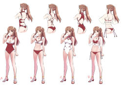 Rule 34 | 1girl, adapted costume, alternate costume, arm at side, ass, back, back cutout, bare legs, bare shoulders, bikini, breasts, brown eyes, butt crack, casual one-piece swimsuit, choker, circlet, cleavage, closed mouth, clothing cutout, collarbone, covered navel, crop top, cropped legs, fan la norne, full body, gem, hand up, long hair, looking at viewer, medium breasts, mismatched bikini, misu kasumi, multiple views, navel, nintendo, one-piece swimsuit, parted bangs, ponytail, profile, red bikini, red choker, red one-piece swimsuit, ribbon-trimmed bikini, ribbon-trimmed swimsuit, ribbon trim, sandals, see-through, short sleeves, shoulder blades, side-tie bikini bottom, sidelocks, simple background, smile, standing, swimsuit, white background, white bikini, white footwear, white one-piece swimsuit, xenoblade chronicles (series), xenoblade chronicles 2, xenoblade chronicles 2: torna - the golden country