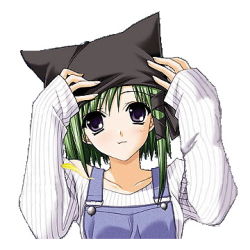 Rule 34 | 00s, :3, animal ears, animal hat, black hat, blouse, fake animal ears, hat, lowres, overalls, parted bangs, shigure asa, shirt, short hair with long locks, shuffle!, simple background, solo, white background, white shirt