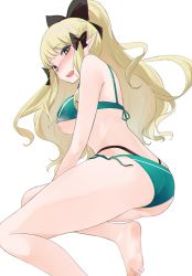 Rule 34 | blonde hair, blush, breasts, clothes lift, elf, highres, large breasts, long hair, nipples, open mouth, pointy ears, ponytail, princess connect!, ringo no tart, saren (princess connect!), swimsuit, swimsuit lift