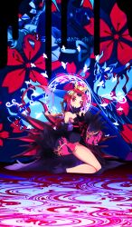 Rule 34 | 1girl, absurdres, bare shoulders, benienma (fate), benienma alter (fate), bird, bird hair ornament, black feathers, black footwear, bow, breasts, detached collar, detached sleeves, fate/grand order, fate (series), feather trim, feathers, flower, full body, gradient hair, hair ornament, highres, japanese clothes, kimono, kneeling, long hair, looking at viewer, multicolored hair, obi, ponytail, red eyes, red hair, ribbon, sash, small breasts, solo, suntakuchan, thighs, very long hair