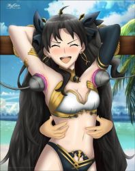 Rule 34 | 1girl, bdsm, black hair, bondage, bound, disembodied hands, earrings, fate/grand order, fate (series), ishtar (fate), jewelry, laughing, tickle torture, tickling