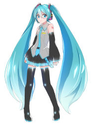 Rule 34 | 1girl, aqua eyes, aqua hair, aqua nails, aqua necktie, bare shoulders, belt, black skirt, black sleeves, black thighhighs, blouse, boots, commentary, contrapposto, derivative work, detached sleeves, full body, grey shirt, hair ornament, hatsune miku, headphones, headset, highres, long hair, looking at viewer, miniskirt, nail polish, necktie, number tattoo, pleated skirt, shirt, shoulder tattoo, skirt, sleeveless, sleeveless shirt, sleeves past wrists, smile, solo, standing, supo01, tattoo, thigh boots, thighhighs, twintails, very long hair, vocaloid, vocaloid boxart pose, zettai ryouiki