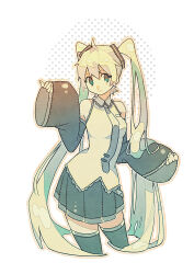 Rule 34 | 1girl, absurdly long hair, black skirt, black sleeves, black thighhighs, breasts, closed mouth, collared shirt, commentary, cropped legs, detached sleeves, dot nose, green eyes, grey hair, grey nails, grey necktie, hatsune miku, highres, legs apart, long hair, long sleeves, looking at viewer, nail polish, necktie, pleated skirt, shirt, simple background, skirt, sleeveless, sleeveless shirt, small breasts, smile, solo, tenteko mai51, thighhighs, thighs, tie clip, twintails, very long hair, vocaloid, white background, white shirt, zettai ryouiki