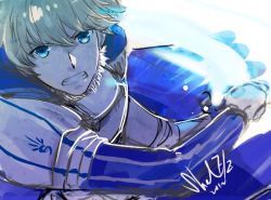 Rule 34 | 1boy, armor, arthur pendragon (fate), blonde hair, blue eyes, fate/prototype, fate (series), green eyes, invisible air (fate), male focus, shelattic, signature, solo, sword, weapon