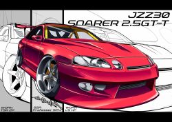 Rule 34 | car, chris ilst, highres, letterboxed, motor vehicle, no humans, original, red car, spoiler (automobile), sports car, stance (vehicle), toyota, toyota soarer, vehicle focus, vehicle name
