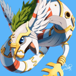 Rule 34 | blue eyes, coatlmon, crests (digimon), digimon, digimon (creature), highres, open mouth, solo, tail