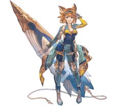 Rule 34 | 1girl, animal ears, blue eyes, breasts, cailana, erune, full body, gold trim, granblue fantasy, minaba hideo, official art, skin tight, solo, standing, surfboard, swept bangs, transparent background