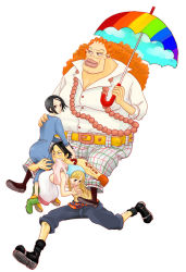 Rule 34 | 1boy, 3girls, bandana, black hair, blonde hair, carrying, curly dadan, east blue, family, jewelry, makino (one piece), moda, mother and son, mouth hold, multiple girls, necklace, one piece, orange hair, pixiv sample, portgas d. ace, resized, smoking, tattoo, troche888, umbrella