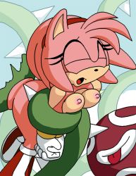 Rule 34 | 1girl, amy rose, animated, animated gif, ass, bouncing breasts, breasts, dboy, closed eyes, gloves, mario (series), nintendo, nipples, open mouth, piranha plant, plant, project x, sonic (series), sonic (series), spanking, super mario bros. 1, tongue, vines