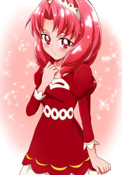 Rule 34 | 1girl, absurdres, akagi towa, bad id, bad pixiv id, cowboy shot, go! princess precure, hairband, highres, juliet sleeves, long sleeves, precure, puffy sleeves, red background, red eyes, red hair, red shirt, red skirt, red theme, sharumon, shirt, short hair, skirt, smile, solo, sparkle
