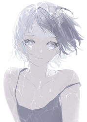 Rule 34 | 1girl, absurdres, black camisole, bob cut, bright pupils, camisole, closed mouth, grey eyes, grey hair, highres, looking at viewer, medium hair, original, simple background, sogawa, solo, tears, upper body, white background, white pupils