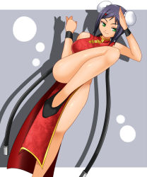 Rule 34 | 1girl, aq interactive, arcana heart, atlus, blush, china dress, chinese clothes, covering privates, dress, examu, mei-fang, smile, solo