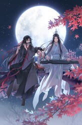 Rule 34 | 3boys, artist name, bishounen, black footwear, black hair, black robe, boots, branch, brown eyes, child, chinese clothes, closed eyes, closed mouth, commentary request, dizi, floating hair, flute, full body, full moon, guqin, hair between eyes, hair ornament, hair ribbon, hands up, hanfu, headband, high ponytail, highres, holding, holding instrument, in tree, instrument, instrument request, lan sizhui, lan wangji, leaf, long hair, long sleeves, looking at another, male focus, modao zushi, moon, multiple boys, music, night, night sky, open mouth, outdoors, parted bangs, playing instrument, ponytail, red ribbon, red sash, ribbon, robe, sash, sidelocks, sideways glance, sitting, sitting in tree, sky, smile, star (sky), starry sky, tassel, teeth, transverse flute, tree, twitter username, upper teeth only, usagishi, very long hair, wei wuxian, white headband, white robe, wide sleeves, xiao guan (headdress)