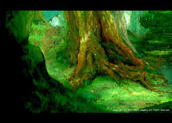 Rule 34 | green theme, hat, landscape, letterboxed, nature, scenery, tree, water, yamamoto yamato