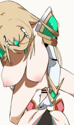 Rule 34 | 1futa, 1girl, animated, animated gif, bakkanki, blush, breasts, brown eyes, embarrassed, futa with female, futanari, girl on top, gloves, large breasts, light brown hair, mythra (xenoblade), navel, nipples, open mouth, penis, pyra (xenoblade), smile, v, xenoblade chronicles (series), xenoblade chronicles 2