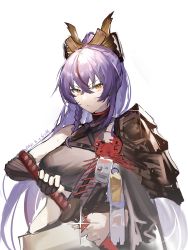 Rule 34 | 1girl, absurdres, akafuyu (arknights), arknights, armor, black gloves, black shirt, braid, chinese commentary, commentary request, crab, crop top, dated, elbow gloves, gloves, highres, holding, holding sword, holding weapon, id card, katana, long hair, looking at viewer, mole, mole under mouth, multicolored hair, parted lips, ponytail, purple hair, red hair, shirt, shoulder armor, side braid, simple background, single glove, sleeveless, sleeveless shirt, solo, sparkle, streaked hair, sweat, sword, upper body, v-shaped eyebrows, weapon, white background, xiaohuanjie, yellow eyes