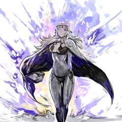Rule 34 | 1girl, ahoge, arm behind back, black bridal gauntlets, bodystocking, breasts, bridal gauntlets, cape, circlet, commentary, english commentary, fire emblem, fire emblem fates, highres, large breasts, long hair, looking at viewer, nintendo, ophelia (fire emblem), solo, swept bangs, yourfreakyneighbourh