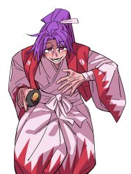 Rule 34 | 1girl, absurdres, commentary, eddybird55555, haori, highres, japanese clothes, kimono, long sleeves, looking at viewer, meira (touhou), open mouth, orb, purple hair, red vest, ringed eyes, simple background, solo, touhou, touhou (pc-98), vest, white background, white kimono, wide sleeves, yin yang, yin yang orb
