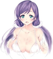 Rule 34 | 10s, 1girl, bad id, bad twitter id, bare shoulders, breasts, collarbone, green eyes, kawata hisashi, large breasts, long hair, love live!, love live! school idol project, low twintails, purple hair, sketch, smile, solo, tojo nozomi, twintails, upper body