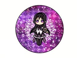 Rule 34 | 10s, 1girl, :&lt;, akemi homura, akemi homura (magical girl), bad id, bad pixiv id, black hair, circle, hairband, koharu (blacksweets04), long hair, looking at viewer, magical girl, mahou shoujo madoka magica, mahou shoujo madoka magica (anime), pantyhose, purple eyes, shield, simple background, skirt, solo, white background