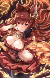 Rule 34 | 1girl, anthuria, breasts, brown eyes, butt crack, cleavage, dress, granblue fantasy, highres, large breasts, red hair, shinjitsu (true ride), solo, tagme