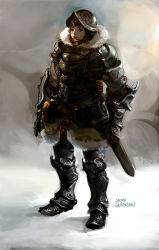Rule 34 | armor, green eyes, helmet, original, painter, saskia gutekunst, scabbard, sheath, solo, sword, weapon