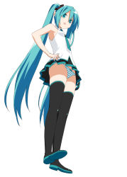 Rule 34 | 1girl, aqua eyes, aqua hair, aqua nails, aqua necktie, bare shoulders, black skirt, black thighhighs, boots, commentary, from below, full body, hair ornament, hand on own hip, hatsune miku, kani biimu, lat model (mikumikudance), long hair, looking at viewer, miniskirt, nail polish, necktie, open mouth, panties, pantyshot, pleated skirt, shirt, shoulder tattoo, skirt, sleeveless, sleeveless shirt, solo, striped clothes, striped panties, tattoo, thigh boots, thighhighs, twintails, underwear, very long hair, vocaloid, white background, white shirt